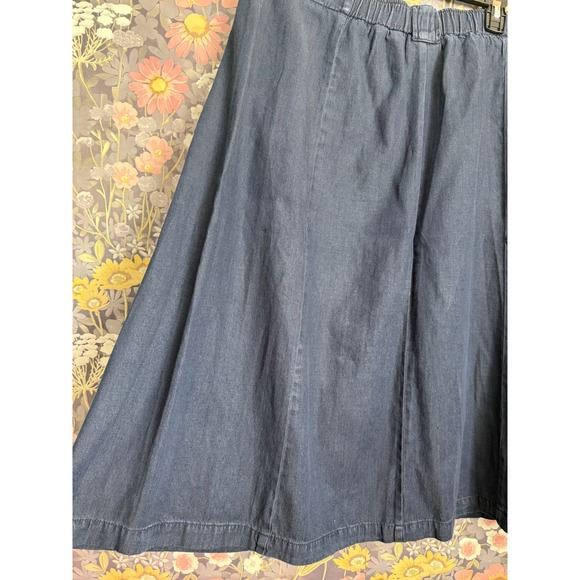 ORVIS Women Navy Blue Denim Tencel Cotton Midi Skirt Size 12 Elastic Waist - Picture 7 of 8